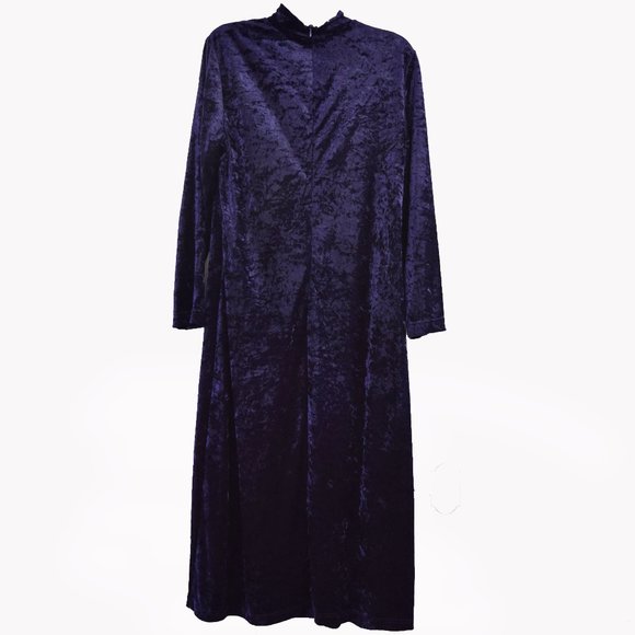 Vintage Connected Apparel Crushed Velour Dress Women 16 Purple Modest Keyhole - Picture 2 of 10
